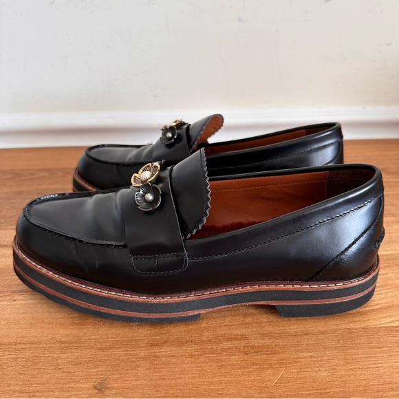Coach Lenox Platform Loafer Women Size 10 Black Leather Embellished G1218 - Picture 6 of 14